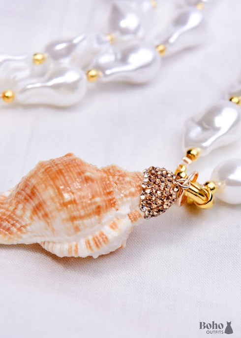 Boho Necklace, White Peal Sea Shell